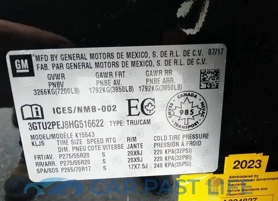 3GTU2PEJ8HG516622# 9