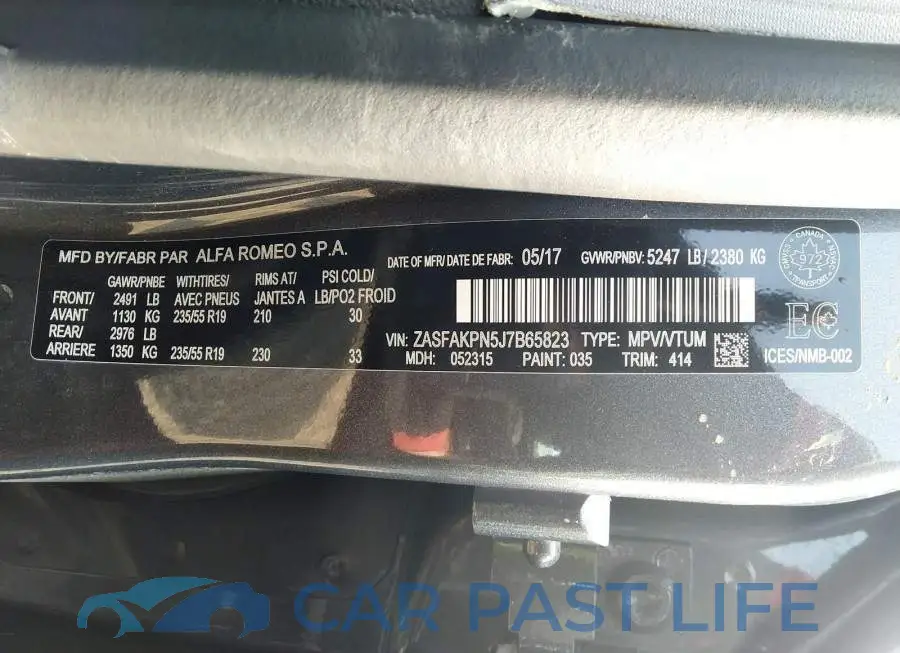 ZASFAKPN5J7B65823# 9