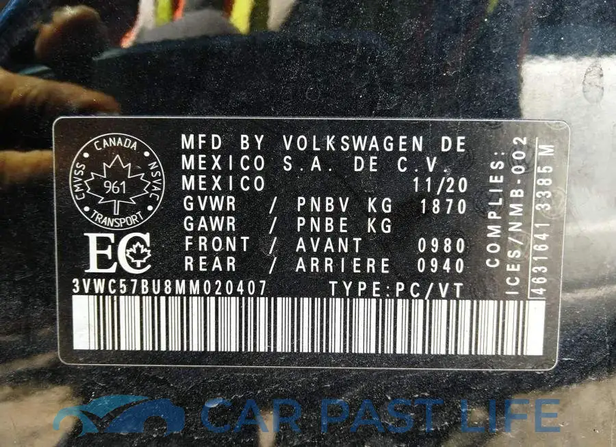 3VWC57BU8MM020407# 9