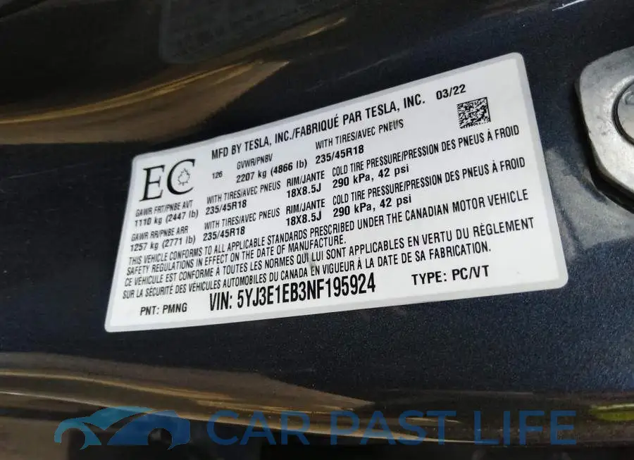 5YJ3E1EB3NF195924# 9