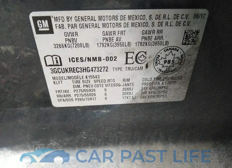 3GCUKREC3HG473272# 9