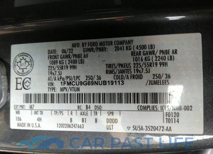 1FMCU9G69NUB19113# 9