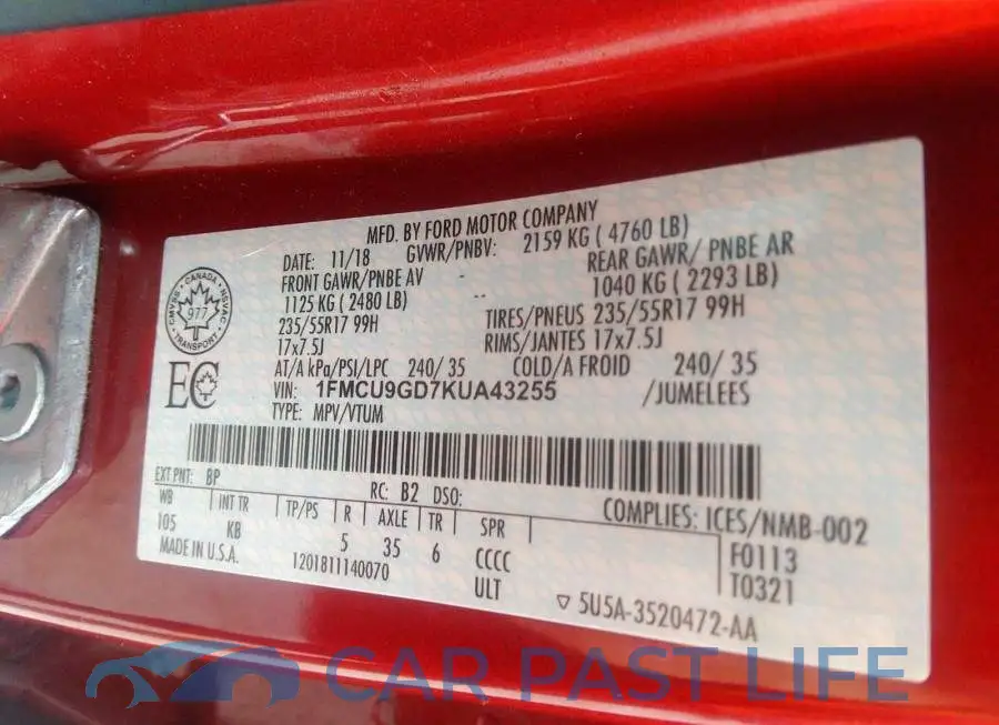 1FMCU9GD7KUA43255# 9