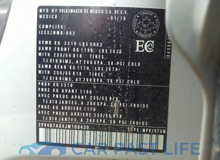 3VV4B7AX4JM108430# 9