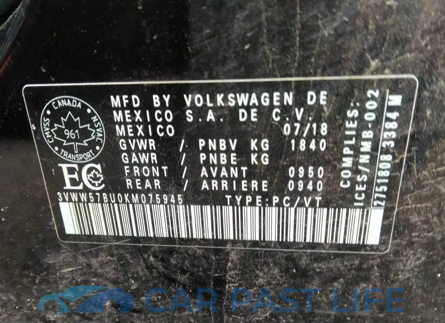 3VWW57BU0KM075945# 9