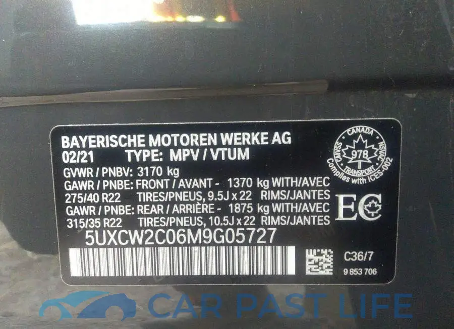 5UXCW2C06M9G05727# 9