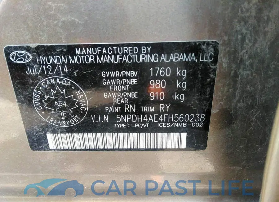 5NPDH4AE4FH560238# 9