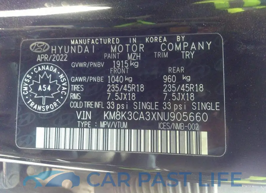 KM8K3CA3XNU905660# 9