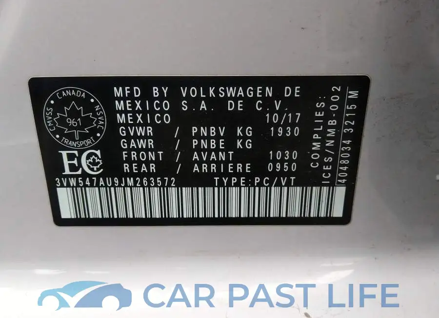 3VW547AU9JM263572# 9