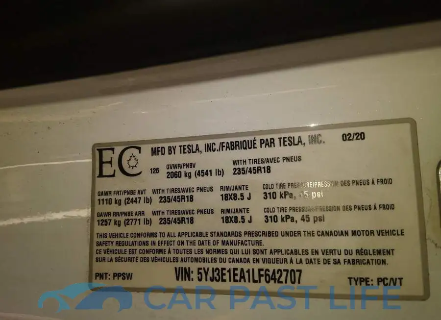 5YJ3E1EA1LF642707# 9