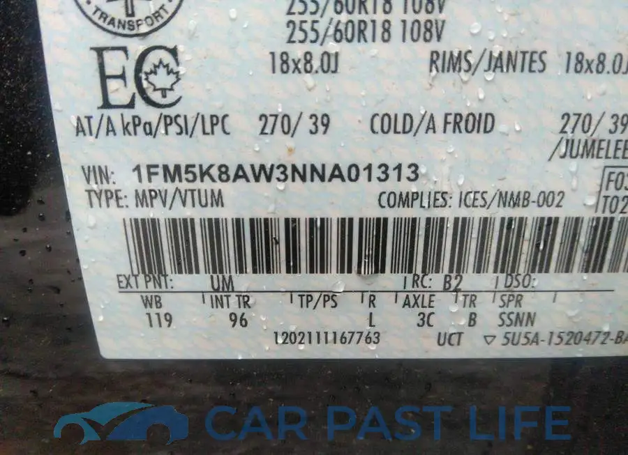 1FM5K8AW3NNA01313# 9