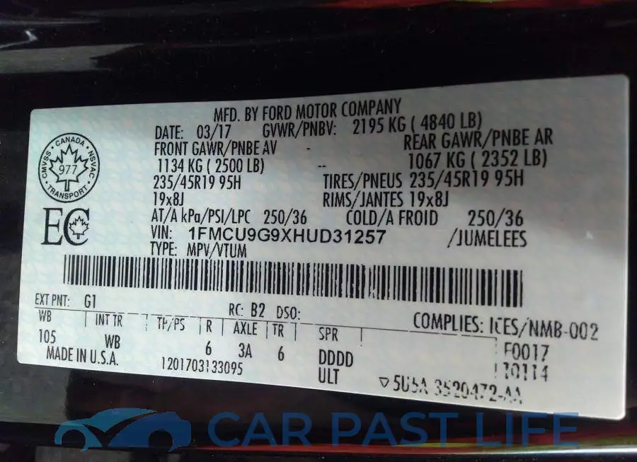 1FMCU9G9XHUD31257# 9