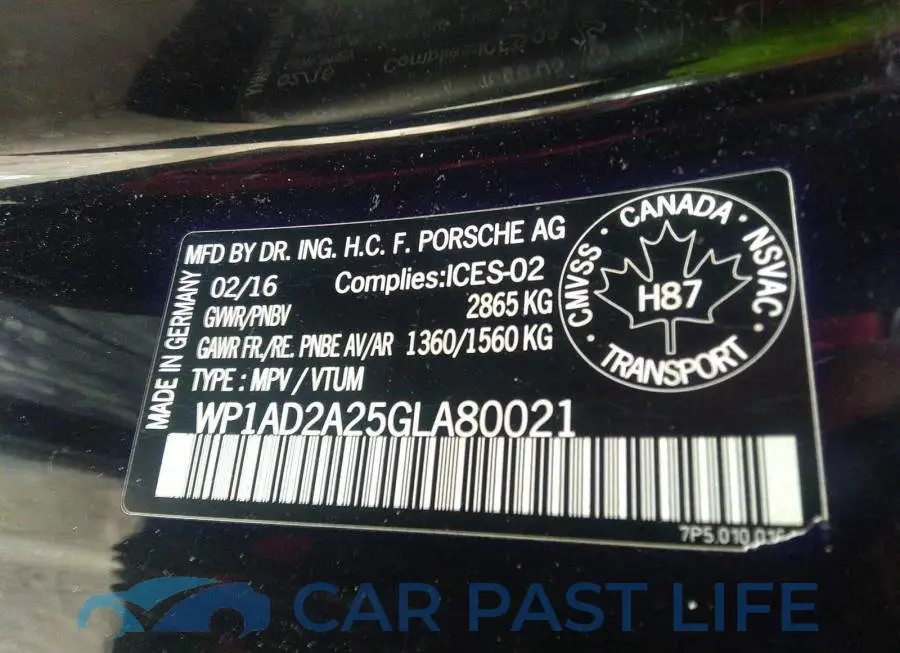 WP1AD2A25GLA80021# 9