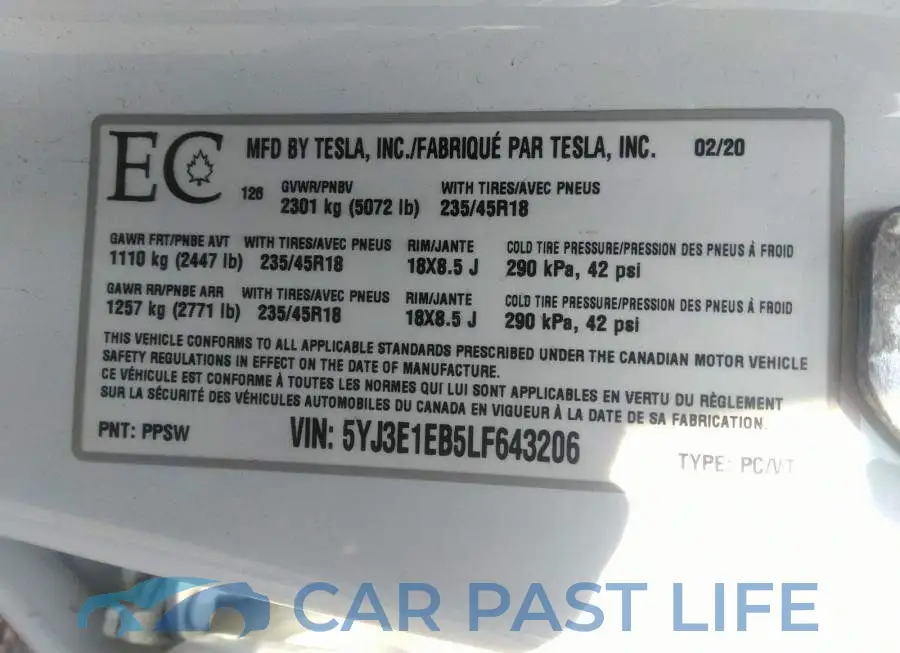 5YJ3E1EB5LF643206# 9