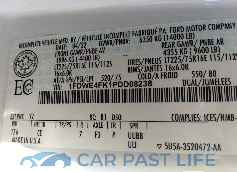 1FDWE4FK1PDD08238# 9