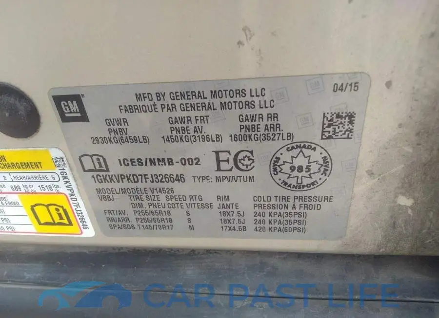 1GKKVPKD7FJ326646# 9
