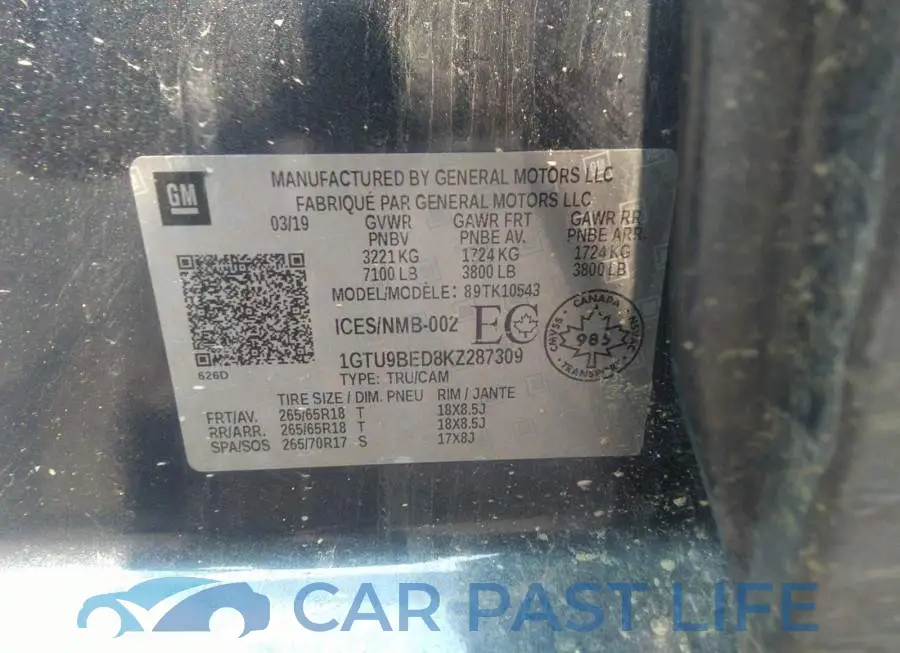 1GTU9BED8KZ287309# 9
