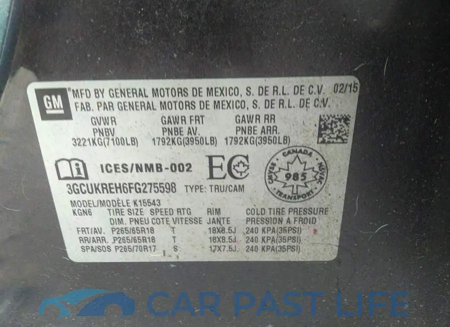 3GCUKREH6FG275598# 9