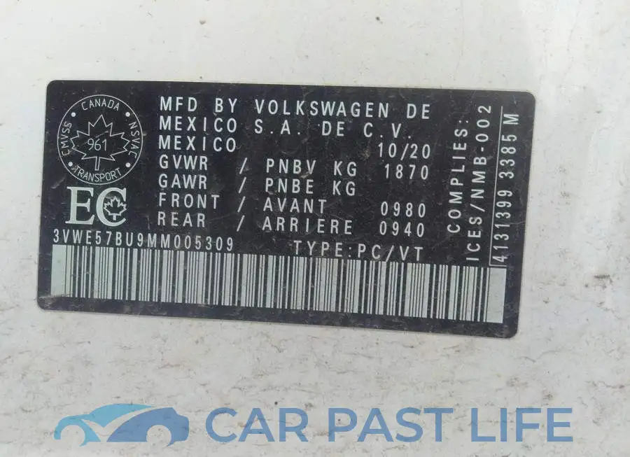 3VWE57BU9MM005309# 9