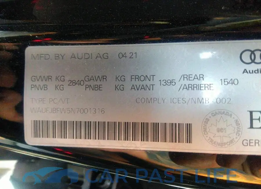 WAUFJBFW5N7001316# 9