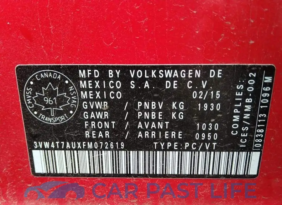3VW4T7AUXFM072619# 9