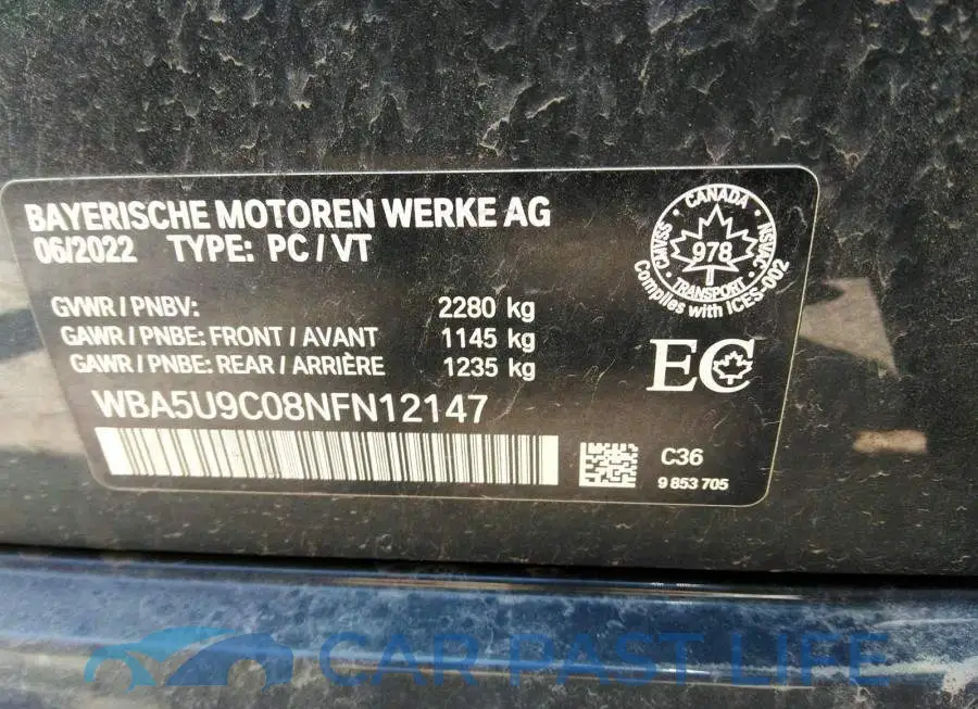 WBA5U9C08NFN12147# 9