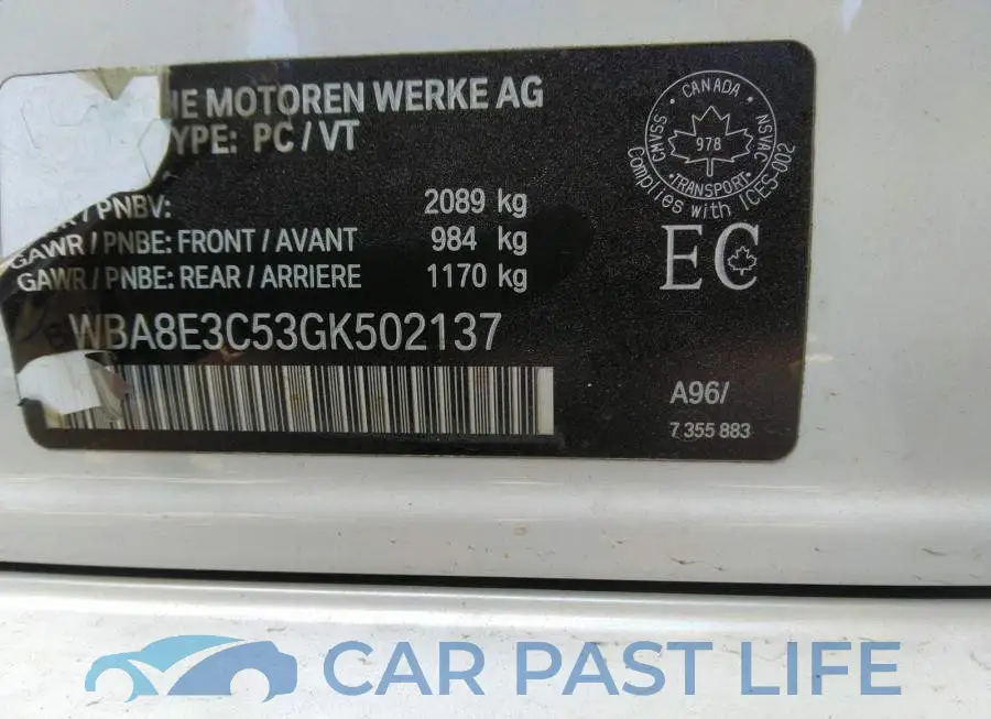 WBA8E3C53GK502137# 9