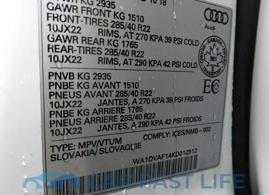WA1DVAF14KD012912# 9