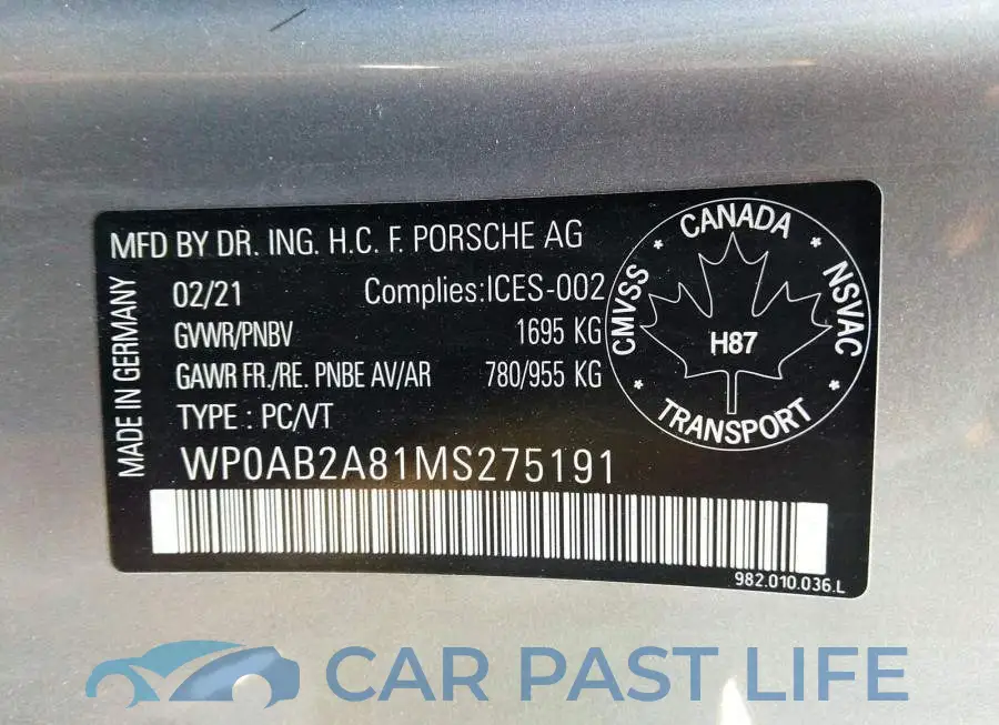 WP0AB2A81MS275191# 9