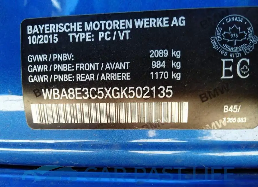 WBA8E3C5XGK502135# 9