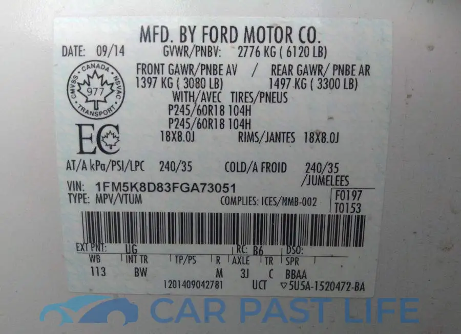 1FM5K8D83FGA73051# 9