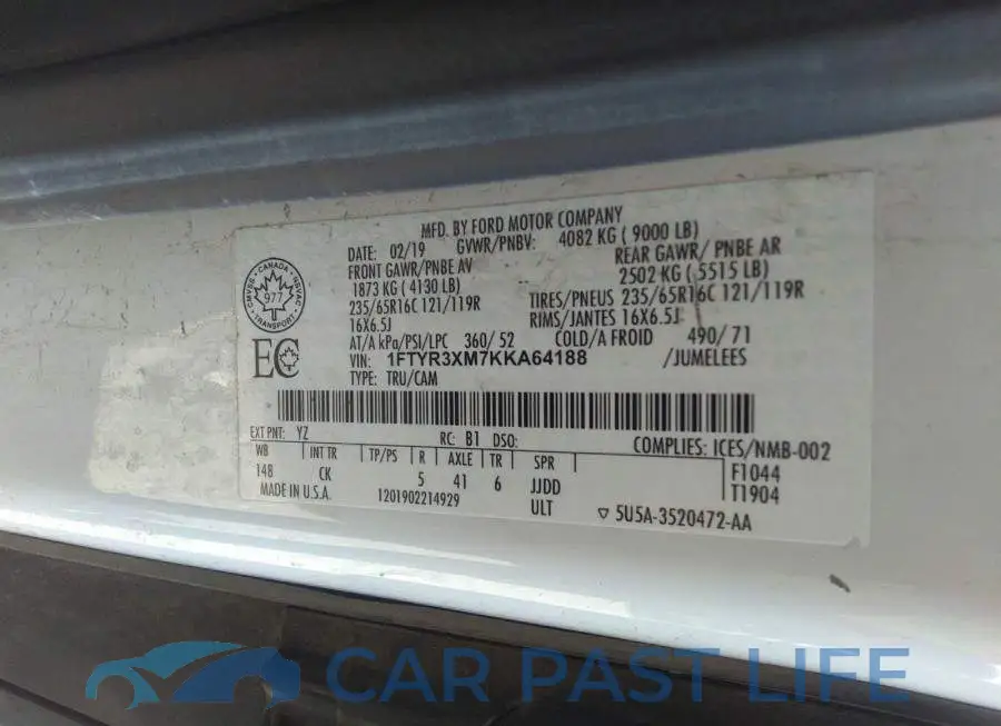 1FTYR3XM7KKA64188# 9