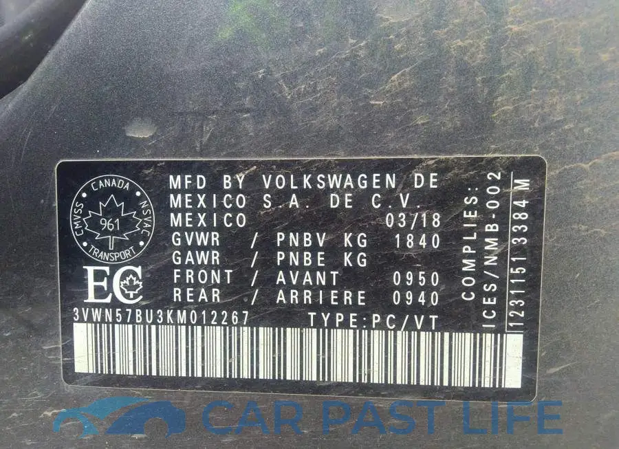 3VWN57BU3KM012267# 9