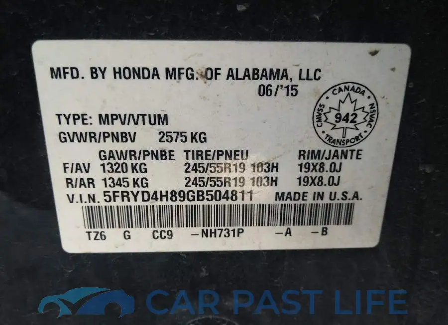 5FRYD4H89GB504811# 9