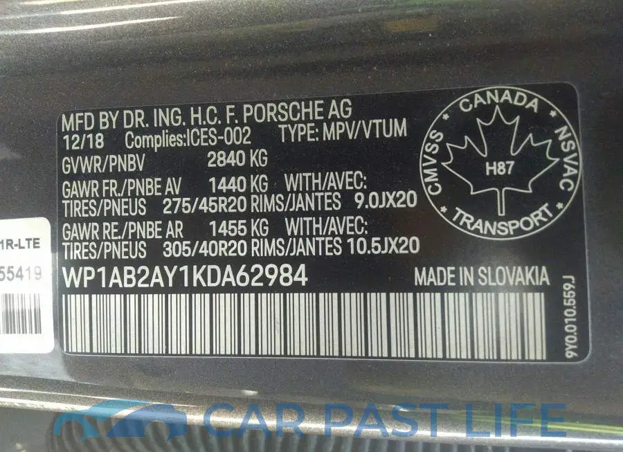 WP1AB2AY1KDA62984# 9