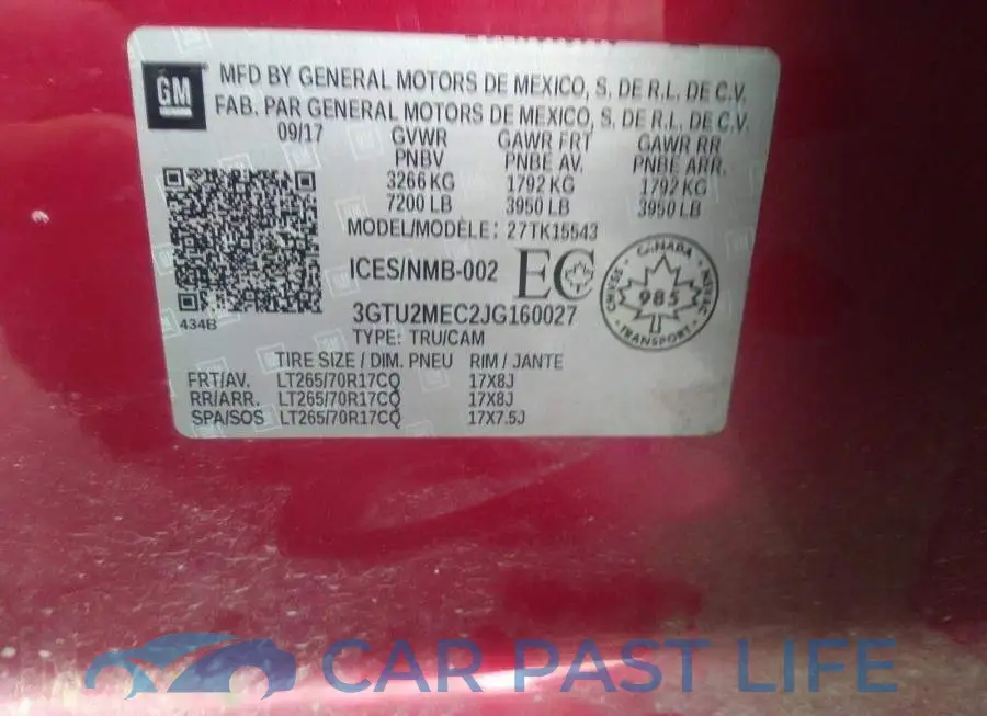 3GTU2MEC2JG160027# 9
