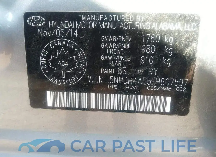 5NPDH4AE5FH607597# 9