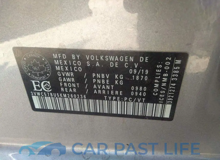 3VWC57BU5KM260236# 9
