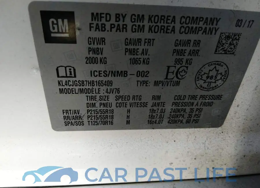 KL4CJGSB7HB165409# 9