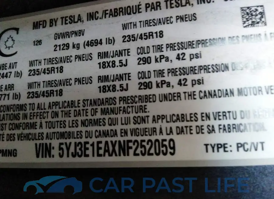 5YJ3E1EAXNF252059# 9