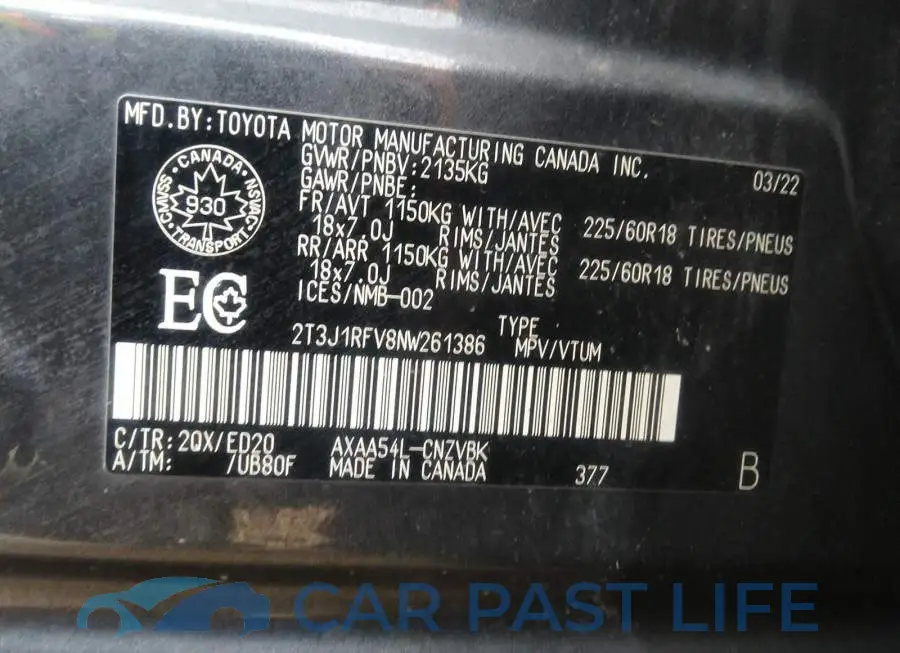 2T3J1RFV8NW261386# 9