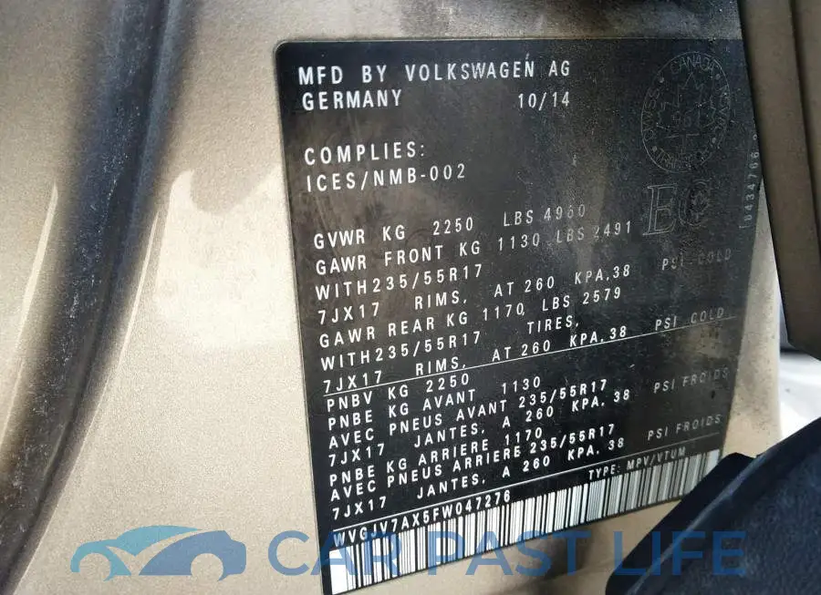 WVGJV7AX5FW047276# 9