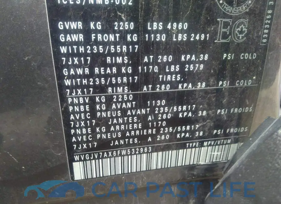 WVGJV7AX6FW532963# 9