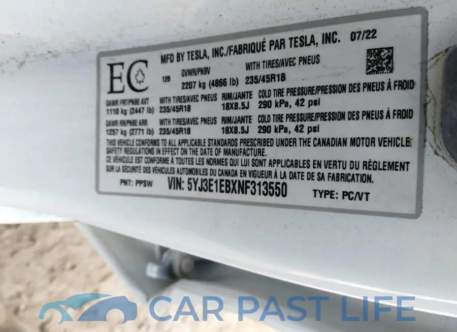 5YJ3E1EBXNF313550# 9