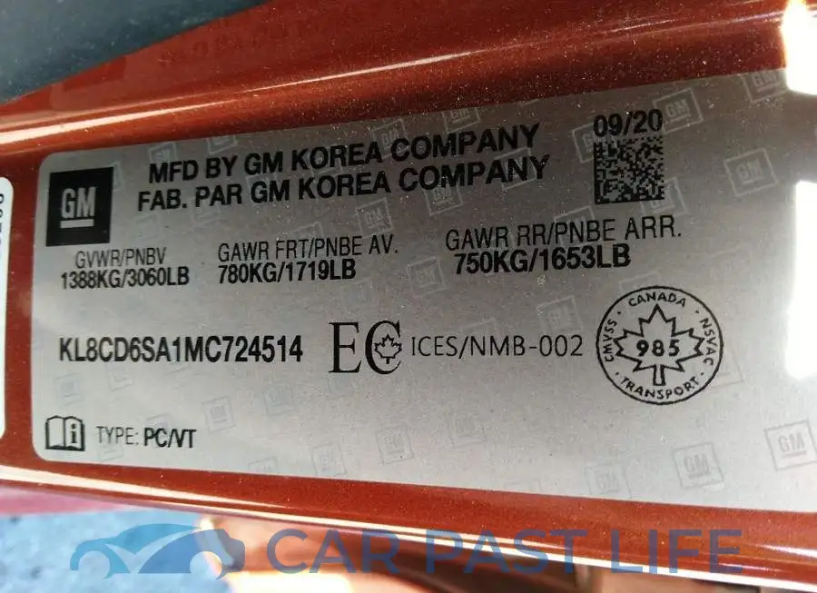 KL8CD6SA1MC724514# 9