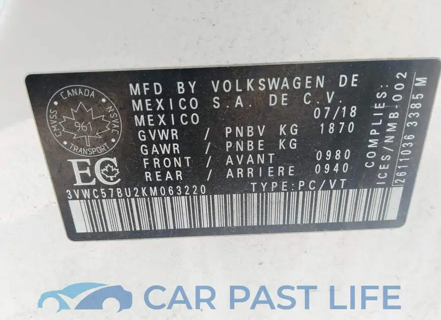 3VWC57BU2KM063220# 9
