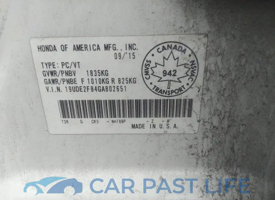 19UDE2F84GA802651# 9