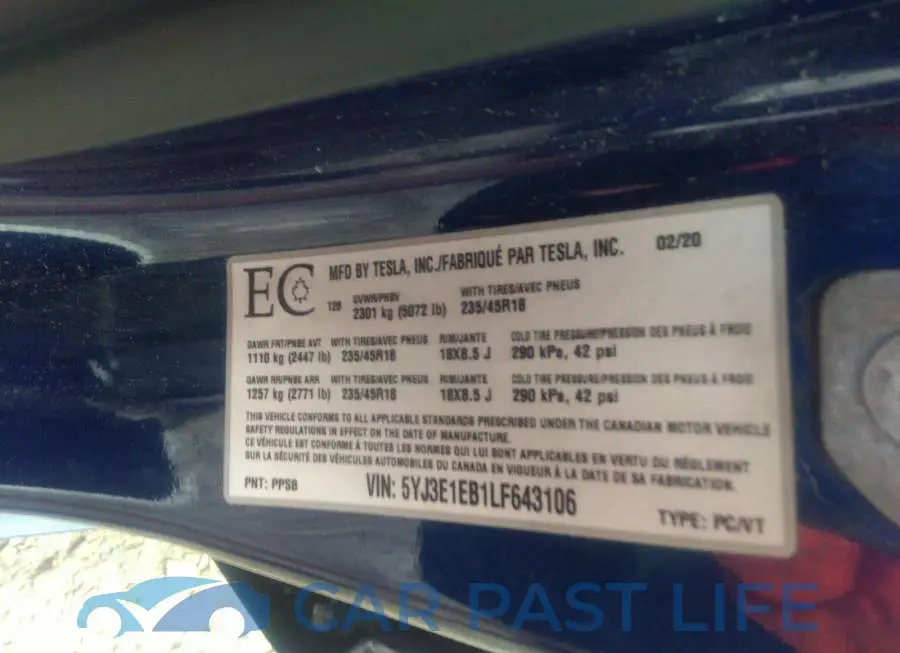 5YJ3E1EB1LF643106# 9