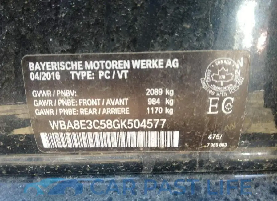 WBA8E3C58GK504577# 9