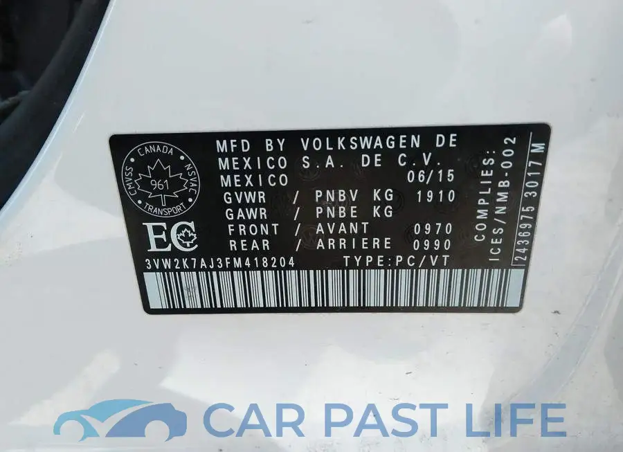 3VW2K7AJ3FM418204# 9